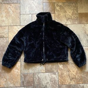 Missguided faux fur Black cropped bomber jacket